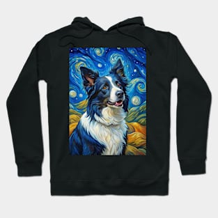 Border Collie Dog Breed Painting in a Van Gogh Starry Night Art Style Hoodie